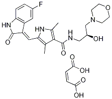 5-[(Z)-(5-氟-1,2-二氢-2-氧代-3H-吲哚-3-亚基)甲基]-N-[(2S)-2-羟基-3-(4-吗啉基)丙基]-2,4-二甲基-1H-吡咯-3-甲酰胺马来酸盐 结构式