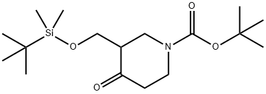 3-(((叔丁基二甲基甲硅烷基氧基)乙基)-4-氧代哌啶-1-甲酸叔丁酯 结构式