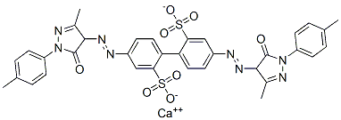 calcium 4,4'-bis[[4,5-dihydro-3-methyl-5-oxo-1-p-tolyl-1H-pyrazol-4-yl]azo][1,1'-biphenyl]-2,2'-disulphonate 结构式