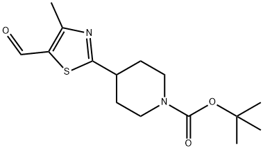 4-(5-醛基-4-甲基-1,3-噻吩-2-基)哌啶-1-甲酸叔丁基酯 结构式