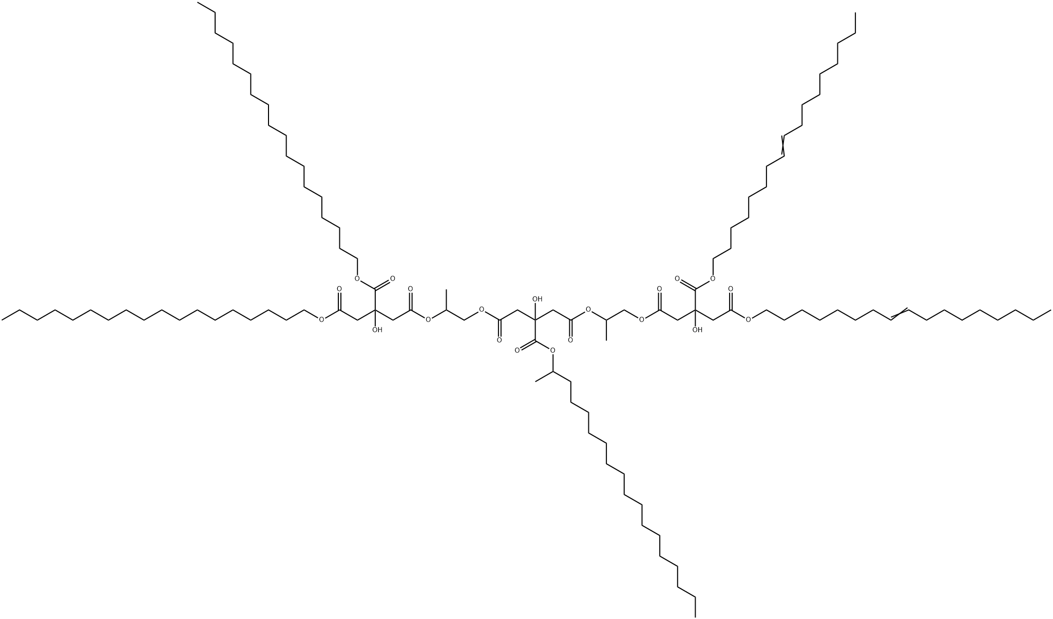 1-heptadec-8-enyl 23-octadecyl 3-[(heptadec-8-enyloxy)carbonyl]-3,12,21-trihydroxy-8,17-dimethyl-12,21-bis[(octadecyloxy)carbonyl]-5,10,14,19-tetraoxo-6,9,15,18-tetraoxatricosanedioate 结构式