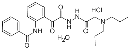 Benzeneacetic acid, 2-(benzoylamino)-alpha-oxo-, 2-((dipropylamino)ace tyl)hydrazide, HCl, H2O 结构式