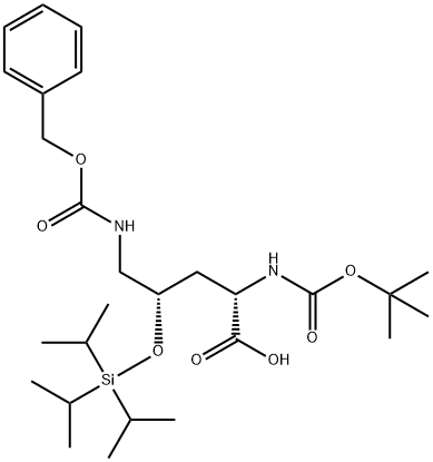 (2S,4S)-5-BENZYLOXYCARBONYLAMINO-2-TERT-BUTOXYCARBONYLAMINO-4-TRIISOPROPYLSILANYLOXY-PENTANOIC ACID 结构式
