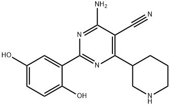 5-PyriMidinecarbonitrile, 4-aMino-2-(2,5-dihydroxyphenyl)-6-(3-piperidinyl)- 结构式