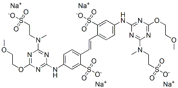 4,4'-bis[[4-(2-methoxyethoxy)-6-[methyl(2-sulphoethyl)amino]-1,3,5-triazin-2-yl]amino]stilbene-2,2'-disulphonic acid, sodium salt 结构式