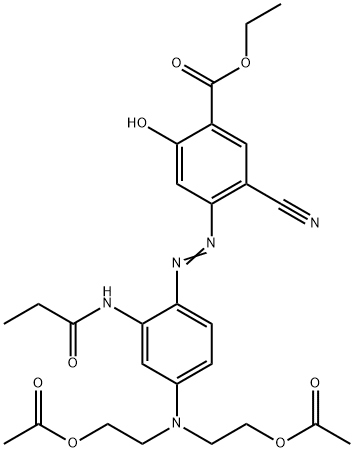 ethyl 4-[[4-[bis[2-(acetyloxy)ethyl]amino]-2-[(1-oxopropyl)amino]phenyl]azo]-5-cyanosalicylate 结构式
