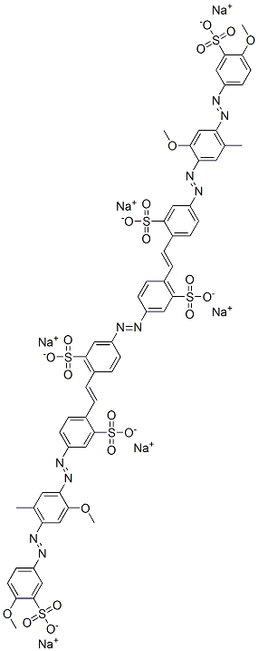 hexasodium 3,3'-azobis[6-[2-[4-[[2-methoxy-4-[(4-methoxy-3-sulphonatophenyl)azo]-5-methylphenyl]azo]-2-sulphonatophenyl]vinyl]benzenesulphonate] 结构式