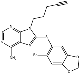 8-((6-溴苯并[D][1,3]二氧代-5-基)硫代)-9-(4-戊炔-1-基)-9H-嘌呤-6-胺 结构式