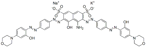 4-氨基-5-羟基-3,6-二[[4-[[2-羟基-4-(4-吗啉基)苯基]偶氮]苯基]偶氮]-2,7-萘二磺酸钾钠盐 结构式