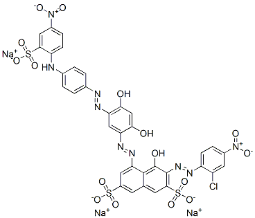 3-[(2-氯-4-硝基苯基)偶氮]-5-[[2,4-二羟基-5-[[4-[(4-硝基-2-磺苯基)氨基]苯基]偶氮]苯基]偶氮]-4-羟基-2,7-萘二磺酸三钠盐 结构式