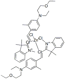 bis[2-[2-[4-[(2-ethoxyethyl)ethylamino]-o-tolyl]vinyl]-1,3,3-trimethyl-3H-indolium] tetrachlorozincate  结构式