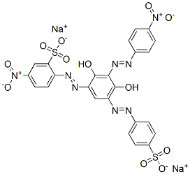 2-[[2,4-二羟基-3-[(4-硝基苯基)偶氮]-5-[(4-磺苯基)偶氮]苯基]偶氮]-5-硝基-苯磺酸二钠盐 结构式