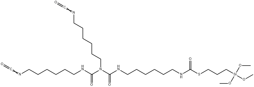 19-异氰酸根合-11-(6-异氰酸根合己基)-10,12-二氧代-2,9,11,13-四氮杂十九烷硫代酸-S-[3-(三甲氧基甲硅烷基)丙基]酯 结构式