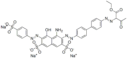 1-ethyl trihydrogen 2-[[4'-[[1-amino-8-hydroxy-3,6-disulphonato-7-[(4-sulphonatophenyl)azo]-2-naphthyl]azo][1,1'-biphenyl]-4-yl]azo]acetoacetate, sodium salt 结构式