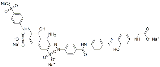 tetrasodium N-[4-[[4-[[4-[[1-amino-8-hydroxy-3,6-disulphonato-7-[(4-sulphonatophenyl)azo]-2-naphthyl]azo]benzoyl]amino]phenyl]azo]-3-hydroxyphenyl]glycinate  结构式