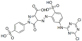 4-[[5-[(4,6-dichloro-1,3,5-triazin-2-yl)amino]-2-sulphophenyl]azo]-4,5-dihydro-5-oxo-1-(4-sulphophenyl)-1H-pyrazole-3-carboxylic acid 结构式