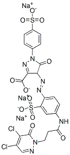 4-[[4-[[3-(4,5-dichloro-6-oxo-6H-pyridazin-1-yl)propionyl]amino]-2-sulphophenyl]azo]-4,5-dihydro-5-oxo-1-(4-sulphophenyl)-1H-pyrazole-3-carboxylic acid, sodium salt 结构式