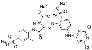 4-[[5-[(4,6-dichloro-1,3,5-triazin-2-yl)amino]-2-sulphophenyl]azo]-4,5-dihydro-1-(2-methyl-4-sulphophenyl)-5-oxo-1H-pyrazole-3-carboxylic acid, sodium salt 结构式