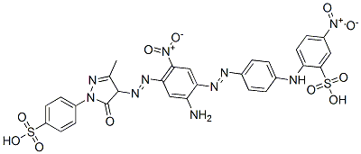 2-[[4-[[2-amino-4-[[4,5-dihydro-3-methyl-5-oxo-1-(4-sulphophenyl)-1H-pyrazol-4-yl]azo]-5-nitrophenyl]azo]phenyl]amino]-5-nitrobenzenesulphonic acid  结构式