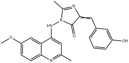 4H-Imidazol-4-one, 3,5-dihydro-5-((3-hydroxyphenyl)methylene)-3-((6-me thoxy-2-methyl-4-quinolinyl)amino)-2-methyl- 结构式