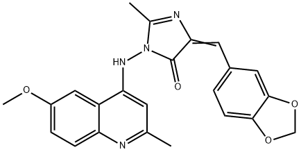 4H-Imidazol-4-one, 3,5-dihydro-5-(1,3-benzodioxol-5-ylmethylene)-3-((( 6-methoxy-2-methyl-4-quinolinyl)amino)-2-methyl- 结构式