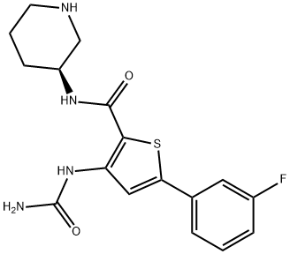 3-[(氨基羰基)氨基]-5-(3-氟苯基)-N-(3S)-3-哌啶基-2-噻吩羧胺 结构式