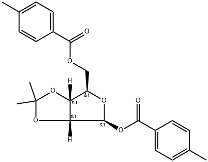 1,5-二(4-甲基苯甲酰)氧基-2,3-O-异亚丙基-beta-D-呋喃核糖 结构式