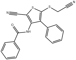 N-{2-cyano-5-[(cyanomethyl)sulfanyl]-4-phenyl-3-thienyl}benzenecarboxamide 结构式