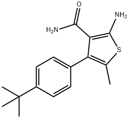 2-氨基-4-(4-叔丁基苯基)-5-甲基-3-噻吩甲酰胺 结构式