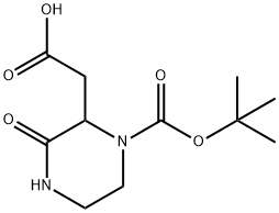 1-BOC-2-羧甲基-3-氧代哌嗪 结构式