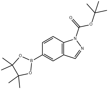 5-(4,4,5,5-四甲基-1,3,2-二氧硼烷-2-基)-1H-吲哒唑-1-甲酸叔丁酯 结构式