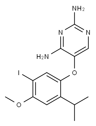 5-(5-碘-2-异丙基-4-甲氧基苯氧基)嘧啶-2,4-二胺 结构式