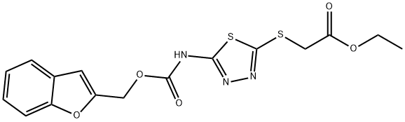 ethyl 2-[(5-{[(1-benzofuran-2-ylmethoxy)carbonyl]amino}-1,3,4-thiadiazol-2-yl)sulfanyl]acetate 结构式