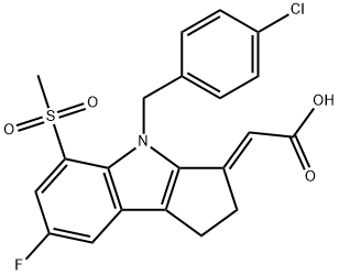 (2E)-[4-[(4-氯苯基)甲基]-7-氟-1,4-二氢-5-(甲基磺酰基)环戊二烯并[B]吲哚-3(2H)-亚基]乙酸 结构式