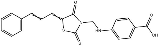 4-(((5-(3-Phenyl-2-propenylidene)-4-oxo-2-thioxothiazolidin-3-yl)methy l)amino)benzoic acid 结构式