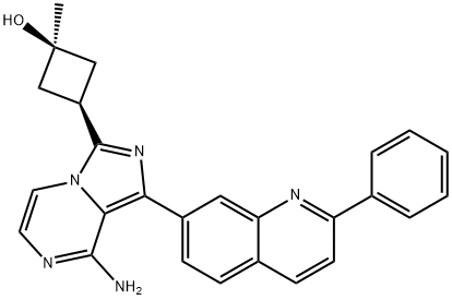 顺式-3-[8-氨基-1-(2-苯基-7-喹啉基)咪唑并[1,5-A]吡嗪-3-基]-1-甲基环丁醇 结构式