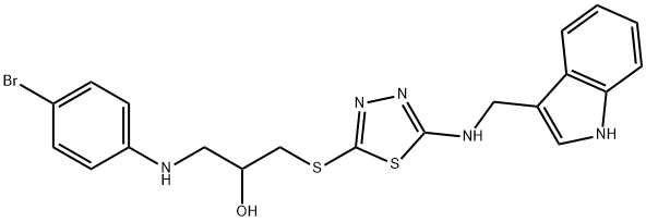 1-[(4-bromophenyl)amino]-3-[[5-(1H-indol-3-ylmethylamino)-1,3,4-thiadi azol-2-yl]sulfanyl]propan-2-ol 结构式