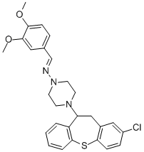 1-Piperazinamine, 4-(2-chloro-10,11-dihydrodibenzo(b,f)thiepin-10-yl)- N-((3,4-dimethoxyphenyl)methylene)- 结构式