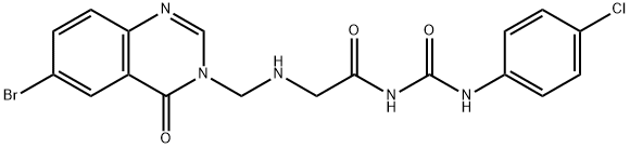 2-[(6-bromo-4-oxo-quinazolin-3-yl)methylamino]-N-[(4-chlorophenyl)carb amoyl]acetamide 结构式