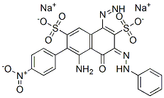 disodium (3E)-5-amino-6-(4-nitrophenyl)diazenyl-4-oxo-3-(phenylhydrazinylidene)naphthalene-2,7-disulfonate 结构式