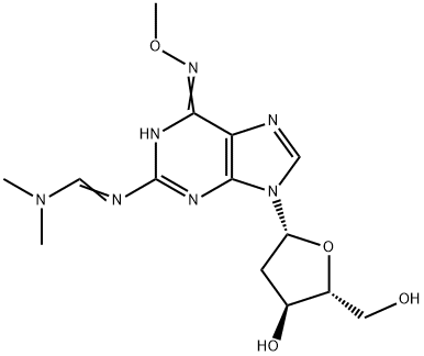 2-(DIMETHYLAMINOMETHYLIDENE)AMINO-6-METHOXYLAMINO-9-(BETA-D-2-DEOXYRIBOFURANOSYL)PURINE 结构式