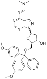 5'-O-DIMETHOXYTRITYL-N6-(N,N-DIMETHYLAMINOMETHYLENE)-8-AZA-7-DEAZA-2'-DEOXYADENOSINE 结构式