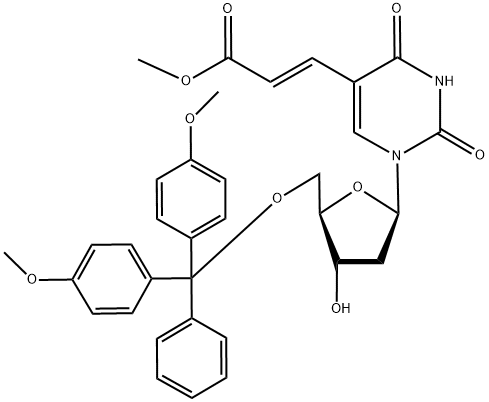(2E)-3-[1-[5-O-[二(4-甲氧基苯基)苯基甲基]-2-脱氧-BETA-D-赤式-呋喃戊糖基]-1,2,3,4-四氢-2,4-二氧代-5-嘧啶基]-2-丙烯酸甲酯 结构式