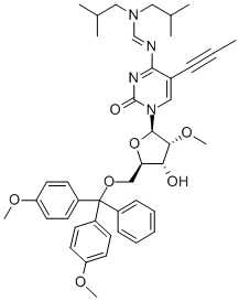 N4-(DIISOBUTYLAMINOMETHYLIDENE)-5'-O-(DIMETHOXYTRITYL)-5-(1-PROPYNYL)-2'-O-METHYLCYTIDINE 结构式