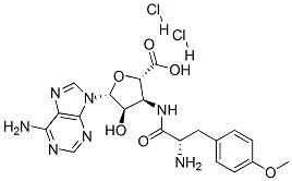 (2S,3S,4R,5R)-3-[[(2S)-2-amino-3-(4-methoxyphenyl)propanoyl]amino]-5-( 6-aminopurin-9-yl)-4-hydroxy-oxolane-2-carboxylic acid dihydrochloride 结构式