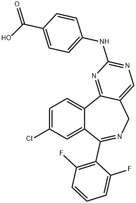 4-[[9-氯-7-(2,6-二氟苯基)-5H-嘧啶并[5,4-D][2]苯并氮杂卓-2-基]氨基]苯甲酸 结构式