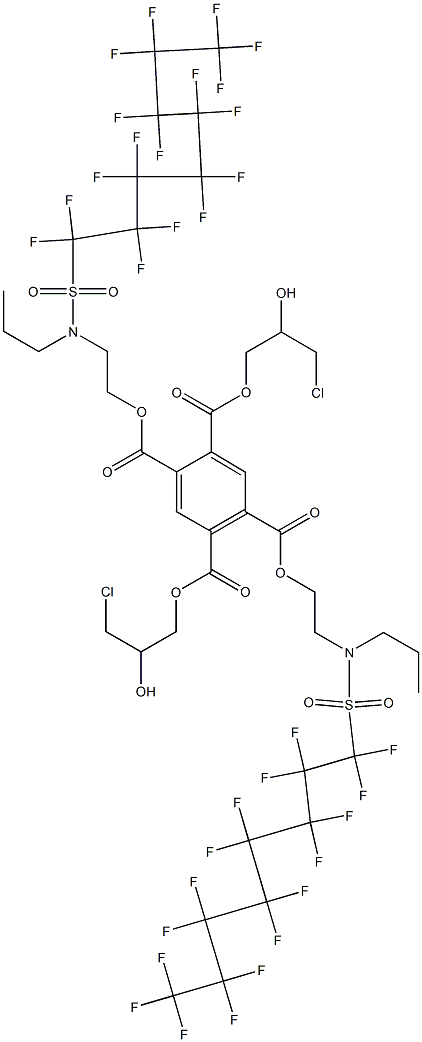 1,2,4,5-Benzenetetracarboxylic acid 1,4-bis(3-chloro-2-hydroxypropyl)=2,5-bis[2-[N-(heptadecafluorooctyl)sulfonyl-N-propylamino]ethyl] ester 结构式