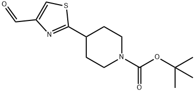 叔丁基4-(4-甲酸基-1,3-噻唑-2-基)哌啶-1-甲酸酯 结构式