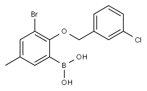 3-溴-2-(3'-氯苄氧基)-5-甲基苯基硼酸 结构式