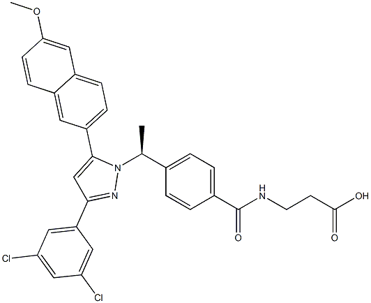 N-[4-[(1S)-1-[3-(3,5-二氯苯基)-5-(6-甲氧基-2-萘基)-1H-吡唑-1-基]乙基]苯甲酰]-BETA-丙氨酸 结构式